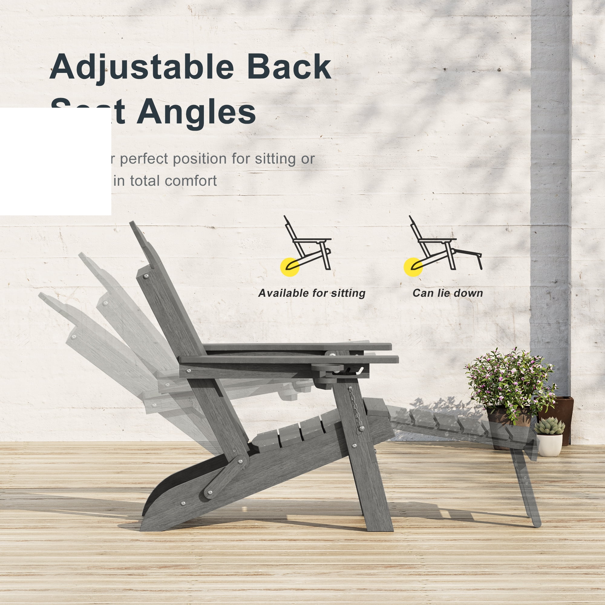 ACEGOSES Foldable Outdoor Adirondack Chairs Set of 4 with Cup Holder, 3-Position Adjustable HDPE Plastic for Patio, Fire Pit, Deck, Gray