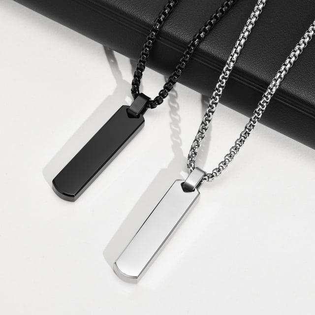 2 collares de barra para hombre con colgante de barra plateada/negra de acero inoxidable con cadena de serpiente de 60 cm de longitud para hombres y mujeres, regalo de joyería unisex