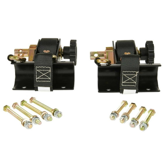 1-1/2" x 7' Ladder-Rack Ratchet Tie-Down Straps Pair with Round Tube Mount & Double J Hook – Heavy-Duty Zinc-Plated & Black Powder-Coated for Truck Rack Load Securement