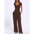 thumbnail image 6 of Women 2 Piece Lounge Fall Outfits Sets Neck Shirts and Wide Leg Pants Casual Matching Sets Coffee Color XS, 6 of 8
