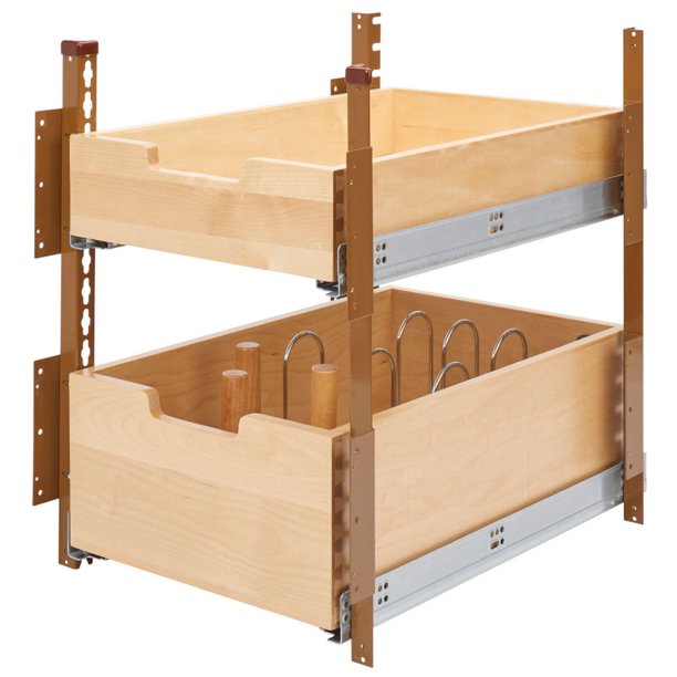 RevAShelf 4PIL18SC2 15 Inch 2 Tier Wood Pull Out Pilaster