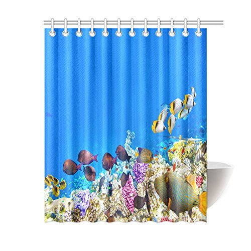 MYPOP Wonderful Ocean Shower Curtain, Beautiful Underwater World with Coral Reefs and Fish