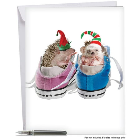 J6541BXTG Jumbo Merry Christmas Card: 'Jumbos from the Hedge Thank You' Featuring Sweet and Cuddly Hedgehogs in Unexpected Places, Greeting Card with Envelope by The Best Card