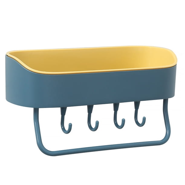 Toystoory Soporte de almacenamiento de montaje en pared para cocina, organizador, estante de succión, almacenamiento con ganchos Juegos de accesorios de baño Azul amarillo