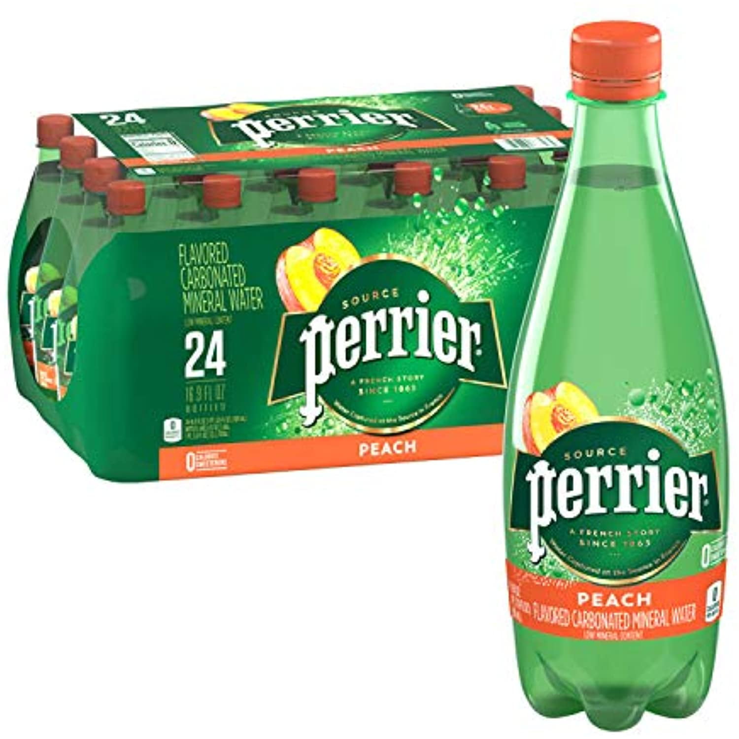 Perrier Flavored Carbonated Mineral Water Plastic Bottles, Peach, 16.9