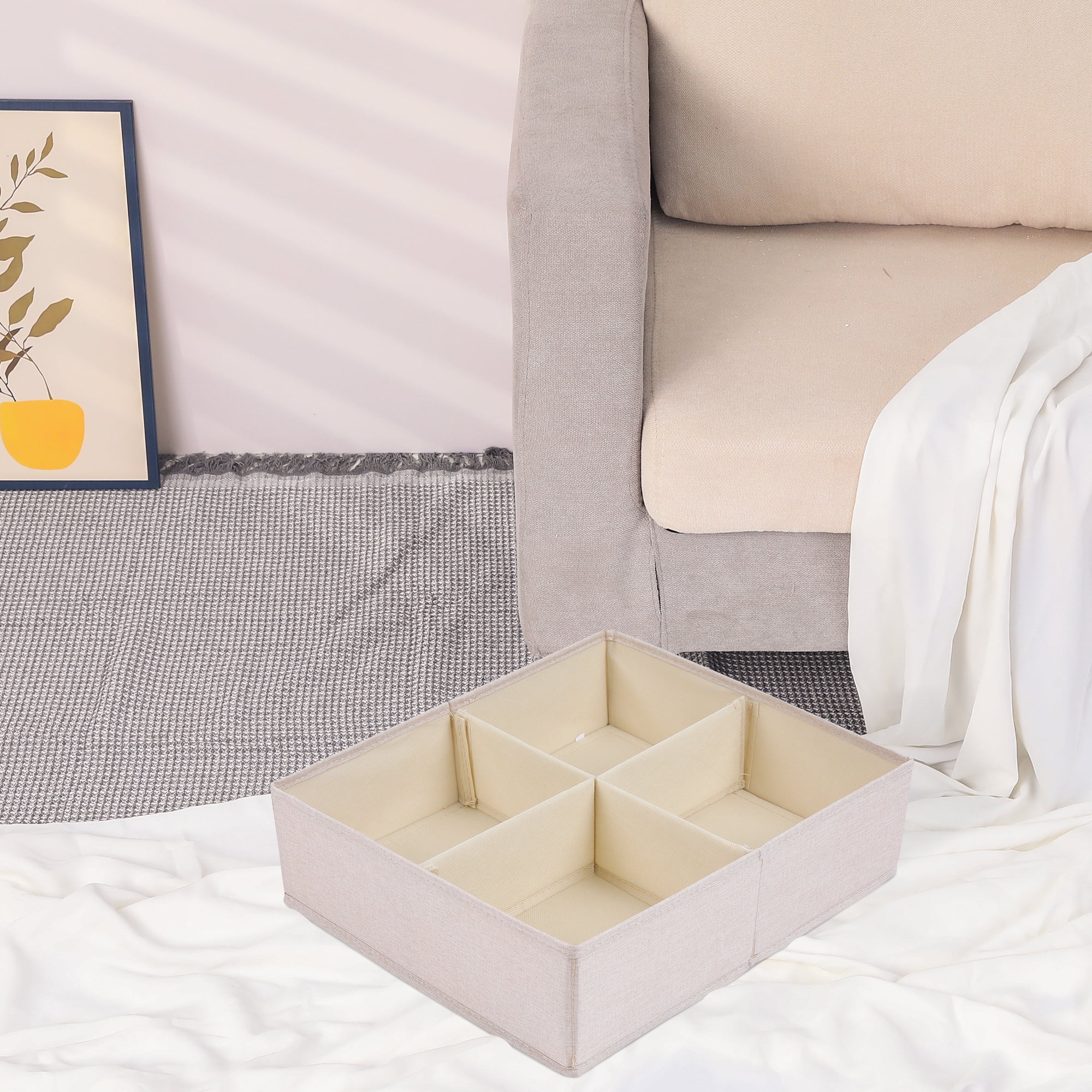 Unique Bargains Fabric Collapsible Storage Bin for Closet Organizers Beige 14"x12"x3.9"