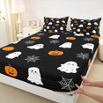 thumbnail image 3 of Manfei Halloween Pumpkin Lantern Fitted Sheet Full,Spooky Ghost Pattern Bed Set,3-Piece,1 Fitted Sheet and 2 Pillowcases, 3 of 6