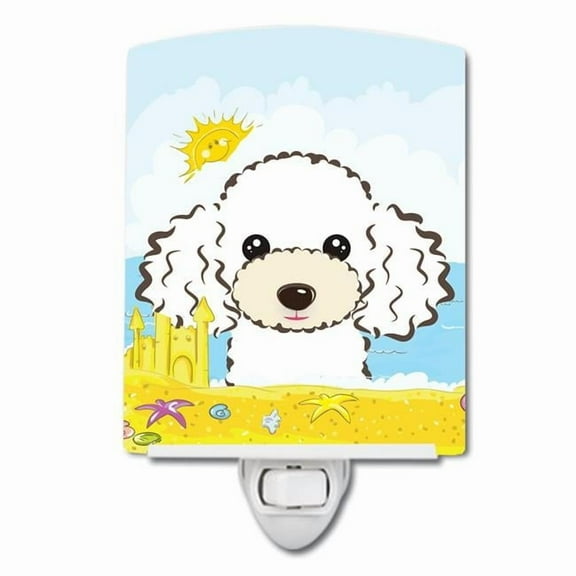 Caroline's Treasures BB2125CNL White Poodle Summer Beach Ceramic Night Light, 6x4x3", multicolor