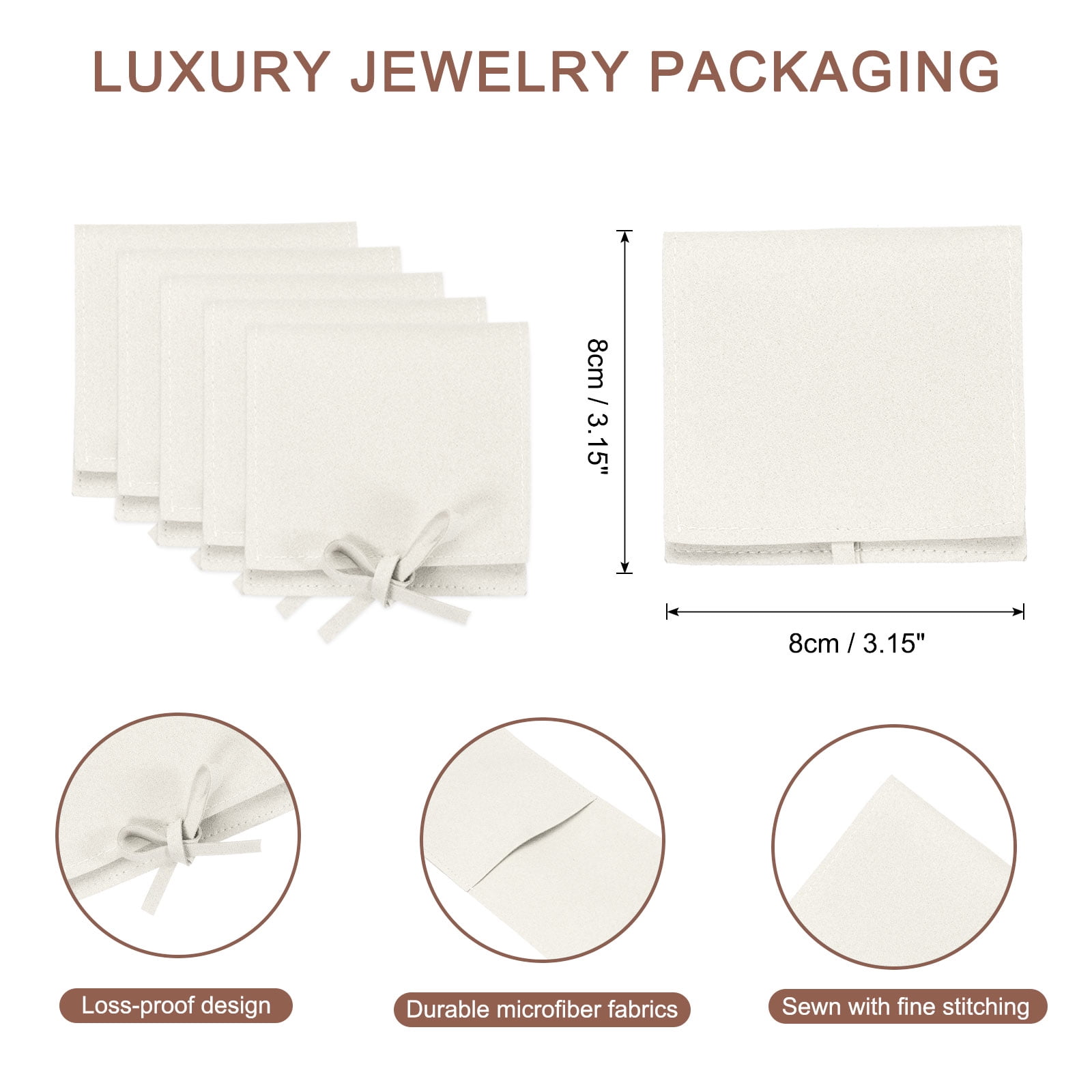 Unique Bargains Microfiber Mini Jewelry Pouch Packaging Bag with Tie for Gift 40 Pcs White