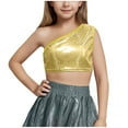thumbnail image 2 of Sparkly Cropped Tank Tops for Girls Trendy One Shoulder Sleeveless Camisoles Size 3-16 Junior Teens Pullover Solid Shiny Performance Vests, 2 of 3