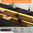thumbnail image 5 of Queen Bed Frame with Headboard & 2 Fabric Drawers, Bed Frame Queen Size Featuring LED Lights, Built-in Charging Station & Storage Shelves, Metal Slats, No Box Spring Needed – Black Oak, 5 of 18
