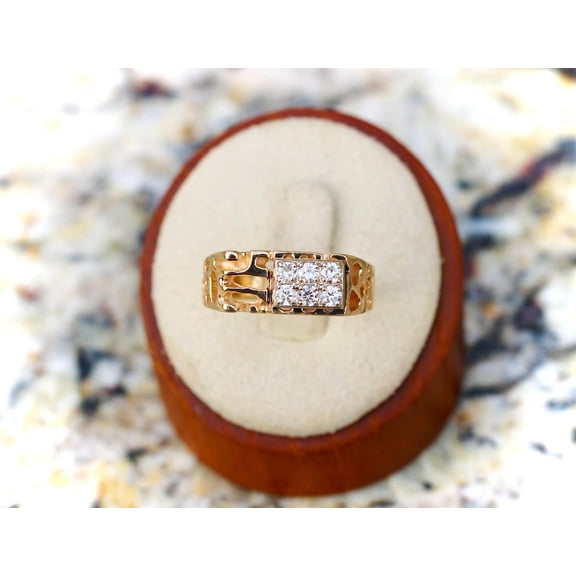 Silver & Stone Jewels Men's Hollow Nugget Diamond Ring Round Cut Cubic Zirconia 14K Yellow Gold Finish Silver