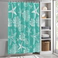 thumbnail image 6 of Teal Coastal Shower Curtain Set, Waterproof Shower Curtains for Bathroom, Nautical Beach Starfish Coral Summer Washable Fabric Cloth Bath Curtain for Bathtub Decoration with Hooks 66x72 Inches, 6 of 9