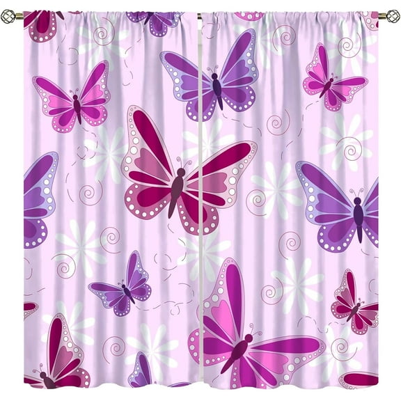 Butterfly Curtains Spring Flowers Pink Trees Butterfly Print Living Room Curtains for Boys Girls Teenagers Bedroom Blackout Curtains 52x84 Inches