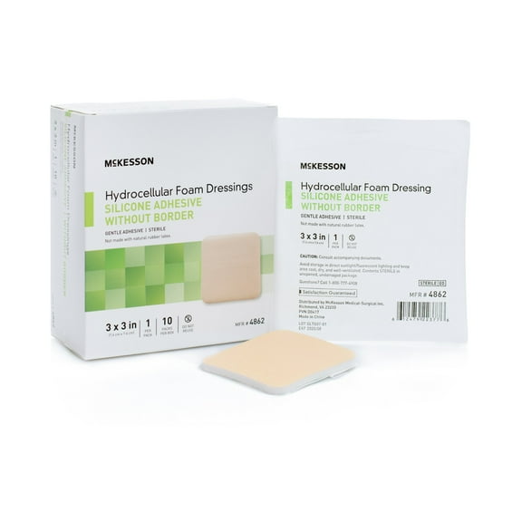 McKesson Hydrocellular Foam Dressing with Silicone Adhesive - 3 in x 3 in, 10 Count, 20 Packs, 200 Total