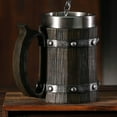 thumbnail image 6 of PATLOLLAV Large Capacity Wood Imitation Barrel Stainless Steel Beer Mug, Pirate Viking Cup Fantasy Medieval Tavern Wood Tankard for Bar Restaurant Home Decor, 6 of 8