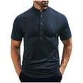 thumbnail image 1 of Mens Casual Manga Corta Botón Abajo Camisas de Color Sólido Botón de Pie de Cuello Blusa, 95% Poliéster 5% Spandex, Lavado de Manos Casual, 1 of 6