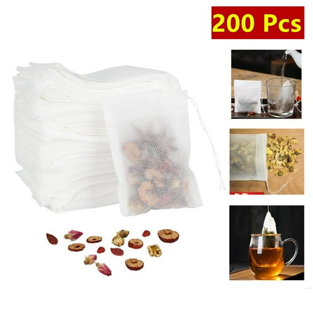 200 Pcs of Non-woven Tea bag Filter, Empty Teabags for Herbs, Loose Drawstring Bag