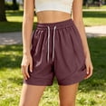 thumbnail image 2 of Women's High Waisted Nylon Dry Shorts with Side Pockets, Elastic Drawstring Waist, Tummy Control Workout Shorts for Women, Quick Dry for Running, Gym, Hiking & Casual | TruHer,Wine 3XL, 2 of 7