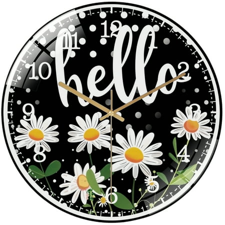 Decorative Clocks： Hello Daisy Polka Dot Metal Wreath Glass Wall Clock ，Decor Wall Clock for Homes, Bars, Offices, Man Caves, Garages, And Living Rooms. Also Makes A Great Gift. Style 12×12inch