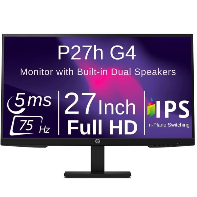 HP P27h G4 Monitor de oficina de escritorio IPS de 27 pulgadas Full HD 75 Hz Altavoz incorporado Inclinación Pivote giratorio Altura ajustable Luz azul baja HDMI VGA DisplayPort para pantalla de PC po