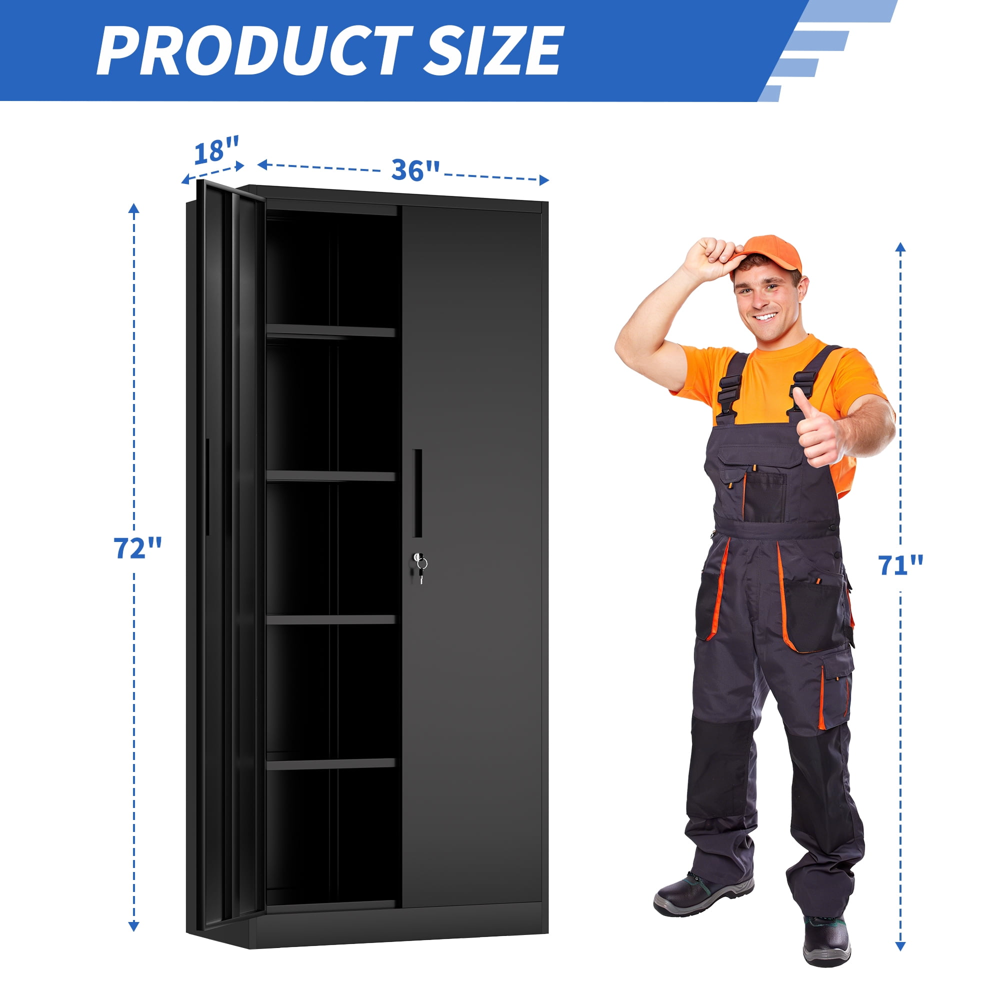 72"H Metal Garage Storage Cabinet, Black Tool Steel Locking Cabinet with Doors and 4 Shelves, Tall Cabinets for Garage Storage Systems Lockable File Cabinet for Home Office, Classroom/Pantry