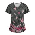 thumbnail image 6 of WTOBBY Women's Plus Size Short Sleeve Printed Scrubs Set with Pockets, V-Neck, Animal Floral Theme, 2-Piece Nursing Uniform, Medical Workwear for Caregivers,Gray M, 6 of 6