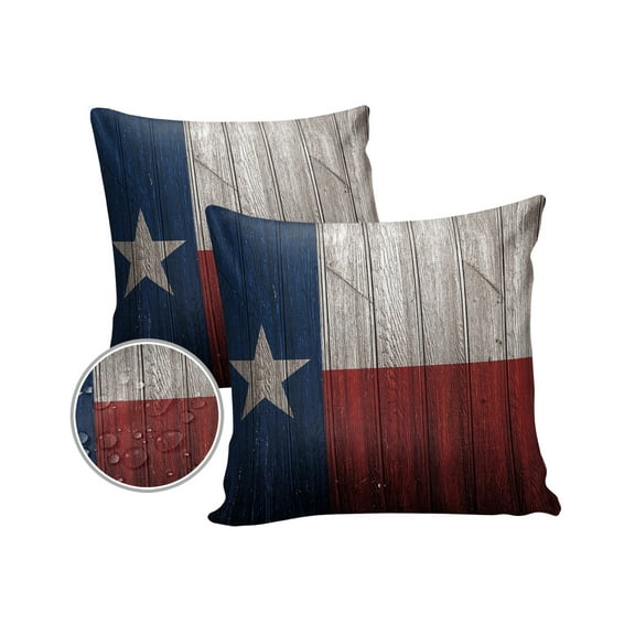 Pack of 2 Outdoor Pillow Covers, Vintage Wood Texas Flag Waterproof Square Throw Pillowcase Cushion Decorative Pillow Covers for Couch Patio Tent, 16x16 in