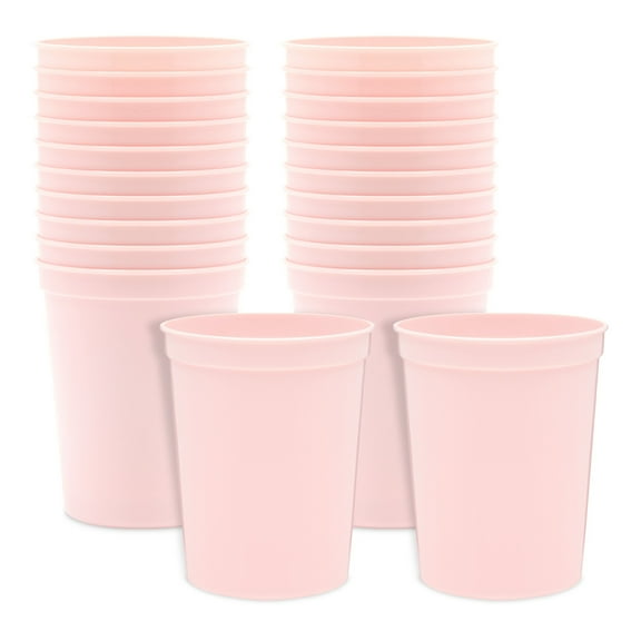 BLUE PANDA 24-Pack 16-Ounce Light Pink Plastic Stadium Cups, Bulk Reusable Tumblers for All Occasions and Celebrations (3.55"W x 4.5"H)