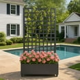 thumbnail image 1 of Fulvari Metal Planter Box with Square Lattice Trellis Planter Box, 72"x47" Galvanized Raised Garden Bed on Wheels, Garden Bed with Trellis for Climbing Plants, 1 of 6