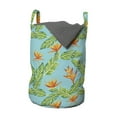 thumbnail image 1 of Tropical Laundry Bag, Exotic Hawaiian Leaves and Bird of Paradise, Hamper Basket with Handles Drawstring Closure for Laundromats, 13" x 19", Pale Blue Orange Green, by Ambesonne, 1 of 4