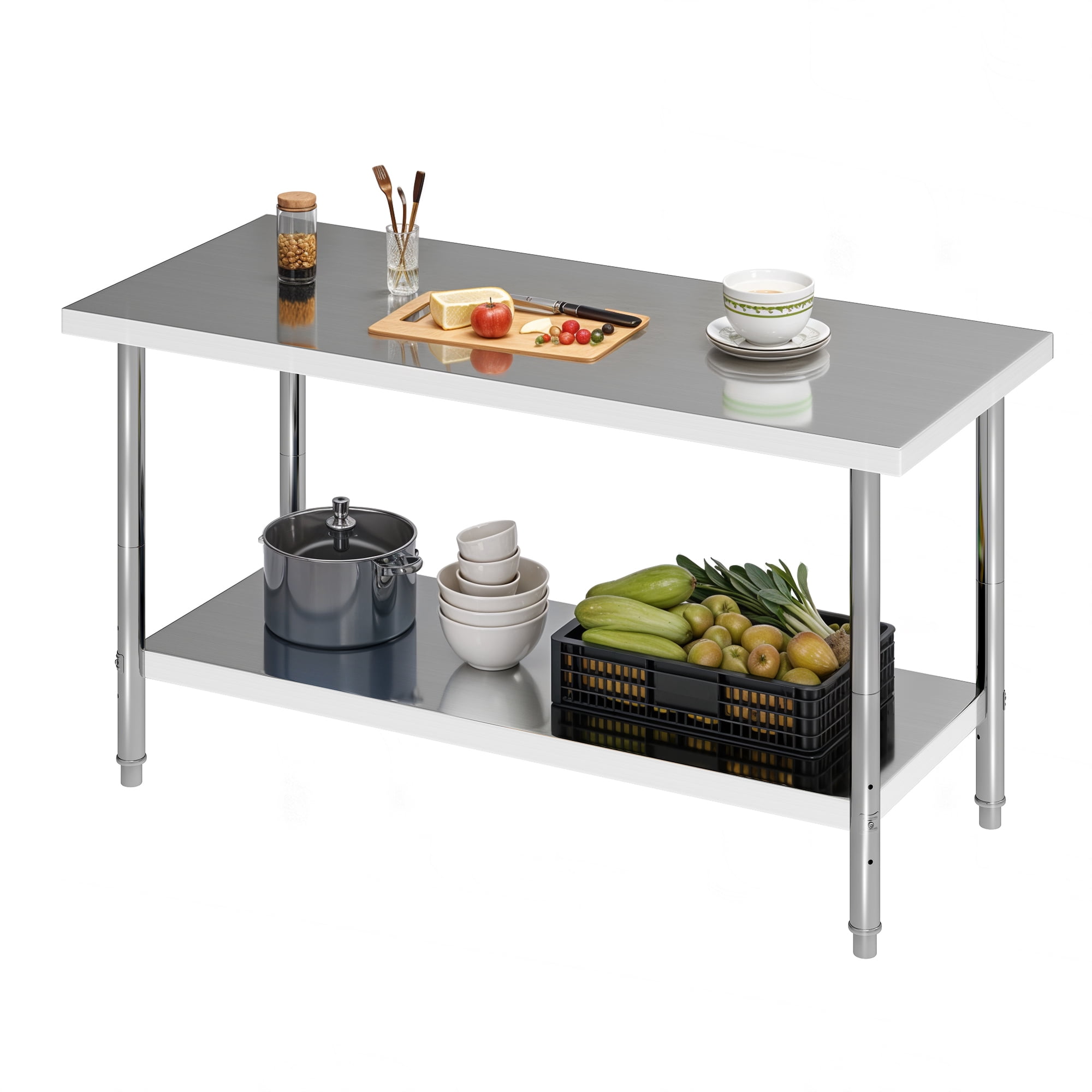 Uforic 60" ×24"  Stainless Steel Table with Undershelf Adjustable, NSF Commercial Kitchen Work Table