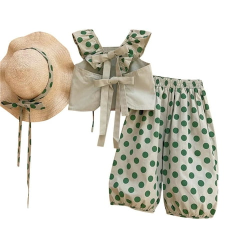 

Toddler Clothes For Girls Sleeveless Bow Top And Polka Dot Pants Summer Outdoor Casual Fashionable Suit Athletic Baby Girl Clothing Set 6-7 Years