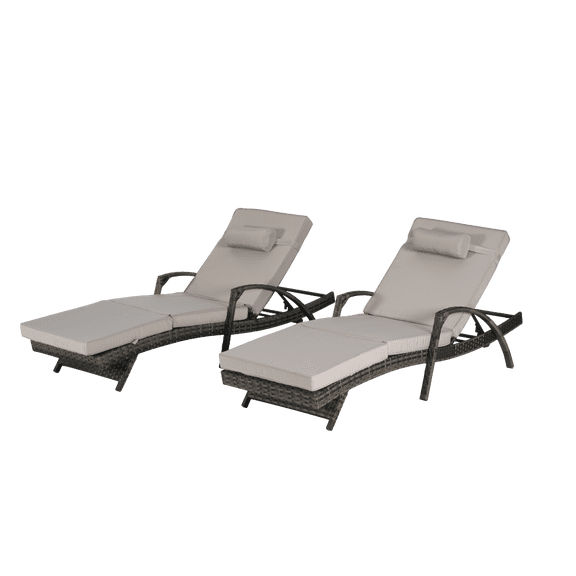 Tcbosik 2 Pack Outdoor Chaise Lounge Chairs, Outside Patio Furniture with Adjustable Backrest, Wicker Reclining Pool Sunbathing Chair for Lawn, Beach, Poolside, Garden, Backyard, Light Gray