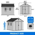 thumbnail image 3 of Dextrus 8x10 FT Resin Storage Shed with Floor, Lockable Doors, 2 Vents & 2 Windows for Outdoors, Gray, 3 of 9