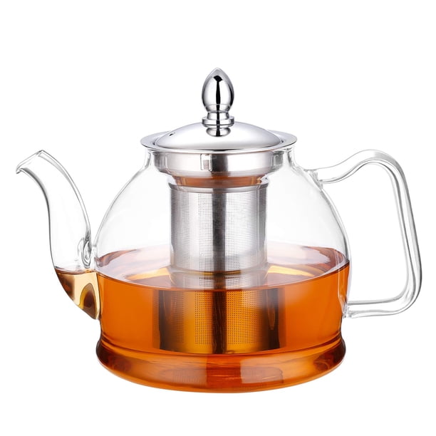 Tetera de vidrio HIWARE de 1000 ml con infusor extraíble, apta para estufa