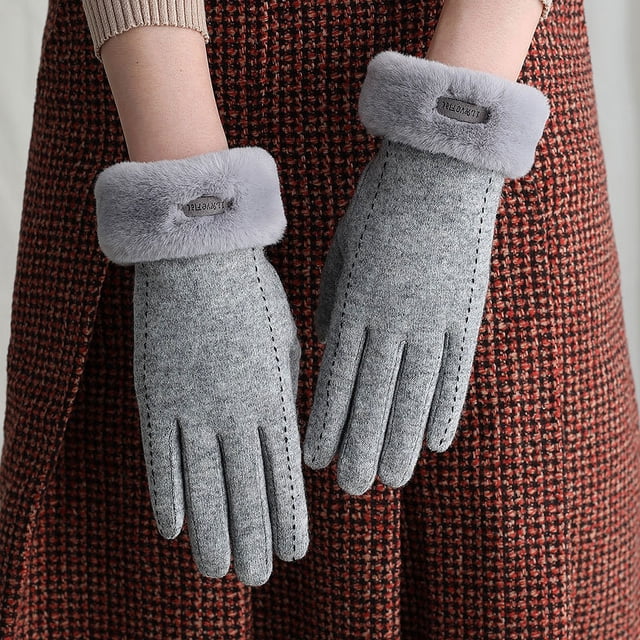 Guantes cálidos de terciopelo grueso para mujer, estilo coreano, bonitos guantes de invierno de lana para conducir y ciclismo con pantalla táctil de cachemira