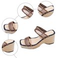 thumbnail image 5 of Rokment Women's Sparkly Sequin Platform Wedge Backless Slippers Sandals Fashion Casual Mesh Wide Width Square Toe Chunky Heeled Dress Slip on Comfortable Walking Slides Heels Boho Beach Brown Size 6, 5 of 7