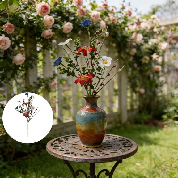 Tyidzon Red White and Blue Flowers Patriotic Flowers for Memorial 4Th of July Independence Day Fake Silk Wildflowers Bouquet for Table Home Vase Memorial