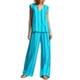 thumbnail image 2 of Pounoo Women's Loungewear Sets Vertical Stripe Sleeveless V Neck Top And Wide Leg Pants Two Piece Outfits Daily Wear Lightweight Breathable Loose Fit Sets Gift, 2 of 6
