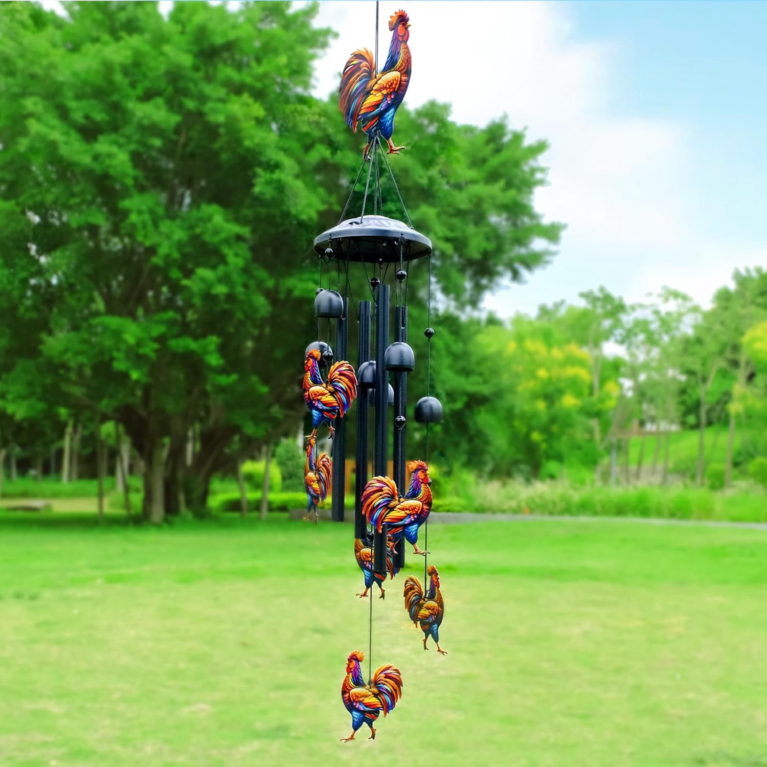 Chicken Wind Chimes for Outside 35.2", Metal Outdoor Windchimes, Garden Decor Gifts for Chicken Lovers
