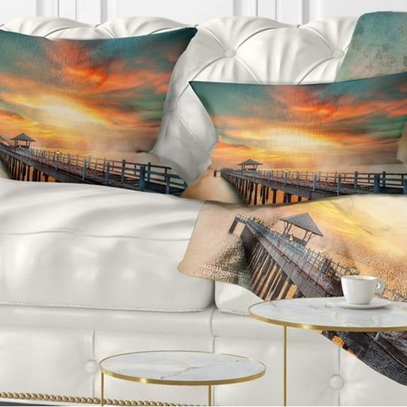 Designart 12" x 20" Pier & Bridge Polyester Throw Pillow
