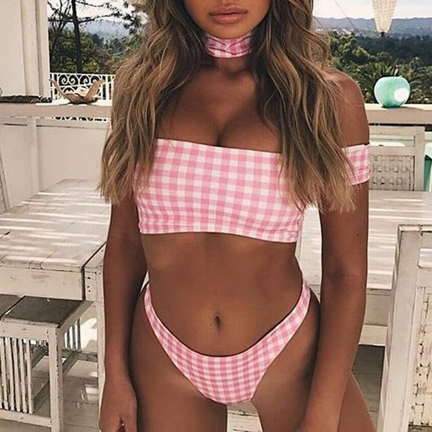 Pink hot sale plaid bikini