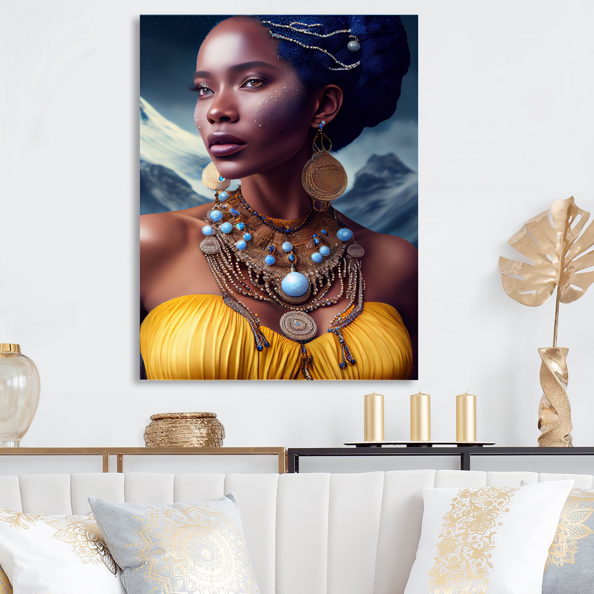 Designart Queen African Woman In Winter Canvas Wall Art