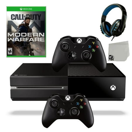 Pre-Owned Microsoft Xbox One Original 500GB Gaming Console Black Headset 2 Controller Included With Call Of Duty-Modern WarfareGame BOLT AXTION Bundle