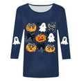 thumbnail image 6 of zaveiop Halloween Shirts for Women 2025 Casual Round Neck and Three Quarter Sleeves Funny Holiday Graphic Tee Fall Winter Loose Fit Tops (Navy, S), 6 of 6