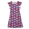 thumbnail image 4 of EGNMCR Robe à Manches Courtes Col Rond Robe d'Été pour Enfants à Manches Plissées Double Couche Imprimée pour Enfants de 5 à 14 Ans, 4 of 7