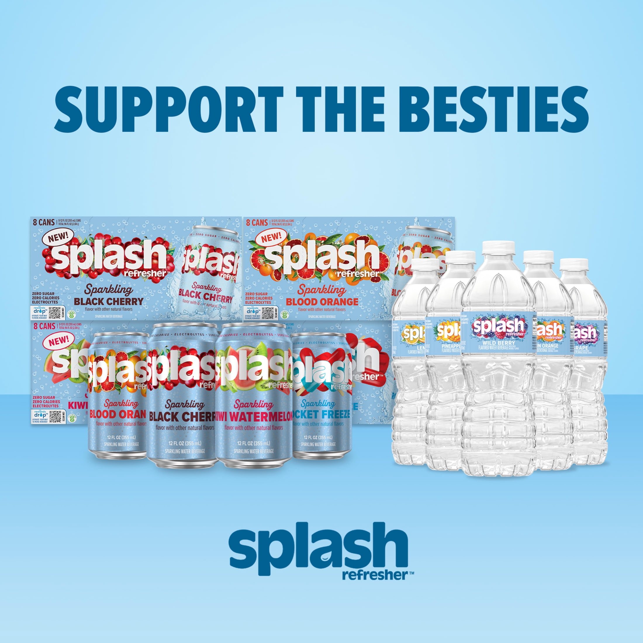 (3 pack) Splash Blast Sparkling Can, Black Cherry Flavor, 12 fl oz, 8-pack