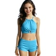 thumbnail image 1 of Little Girls Swimsuit for Girls Summer Solid Color Split Beach 2 Pc Pcwith Short Sleeves, 1 of 9