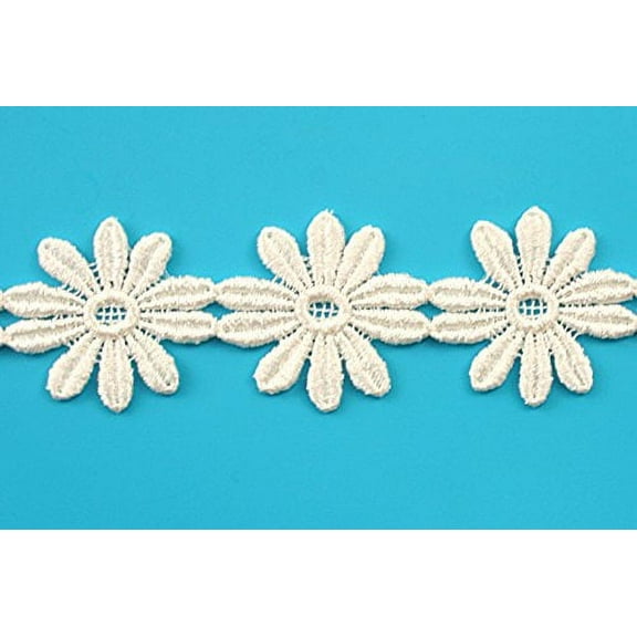 2" Wide Ivory or White Daisy Flowers Guipure Cuttable Floral Venice Lace Trim By Yard (Ivory)